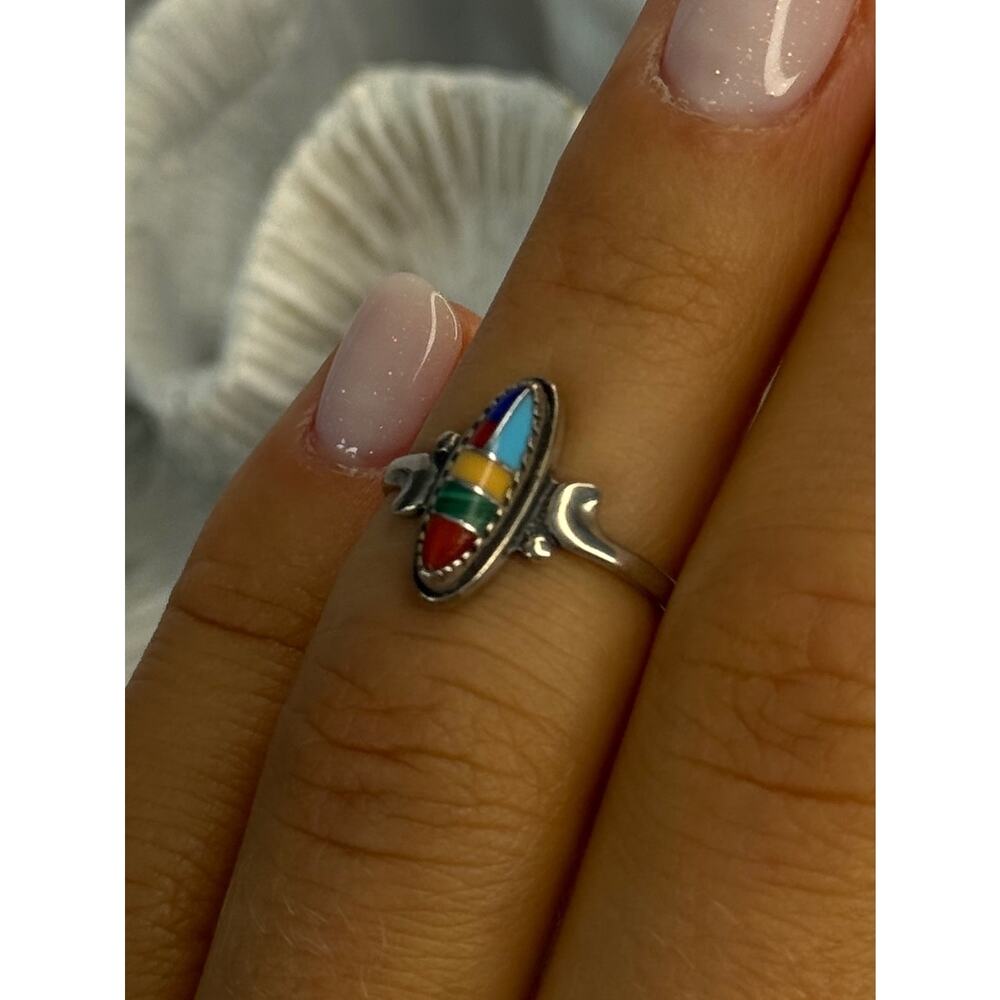 Colorful Native American 925 Sterling Silver Multi Gemstone Ring Size 5 - Picture 7 of 7